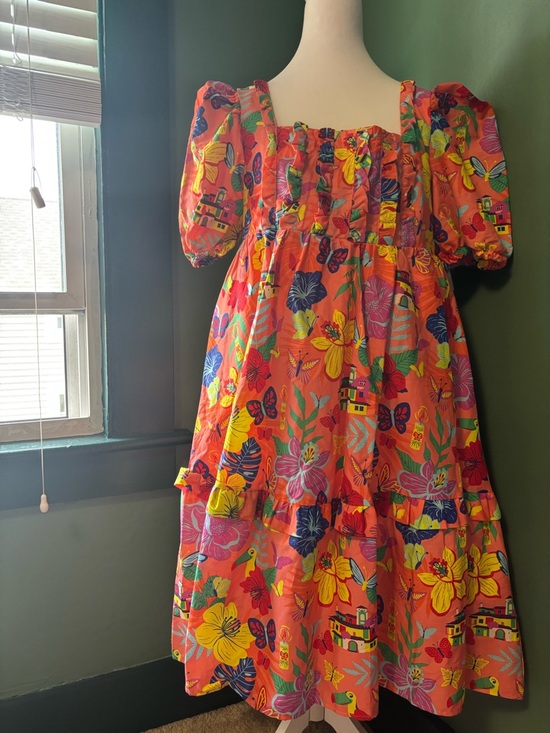 Disney Dresses & Skirts - Disney Encanto Coral Tropical Floral Dress with Purple Sleeve Detail